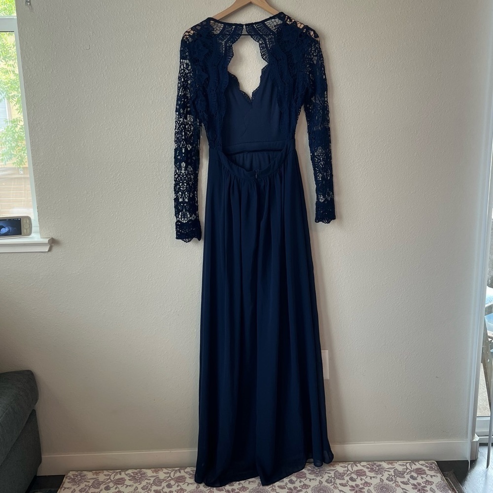 NWT Lulu's Navy Blue Awaken My Love Long Sleeve Lace Maxi Dress- Size M - Picture 7 of 14